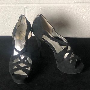Black faux suede GUESS heels